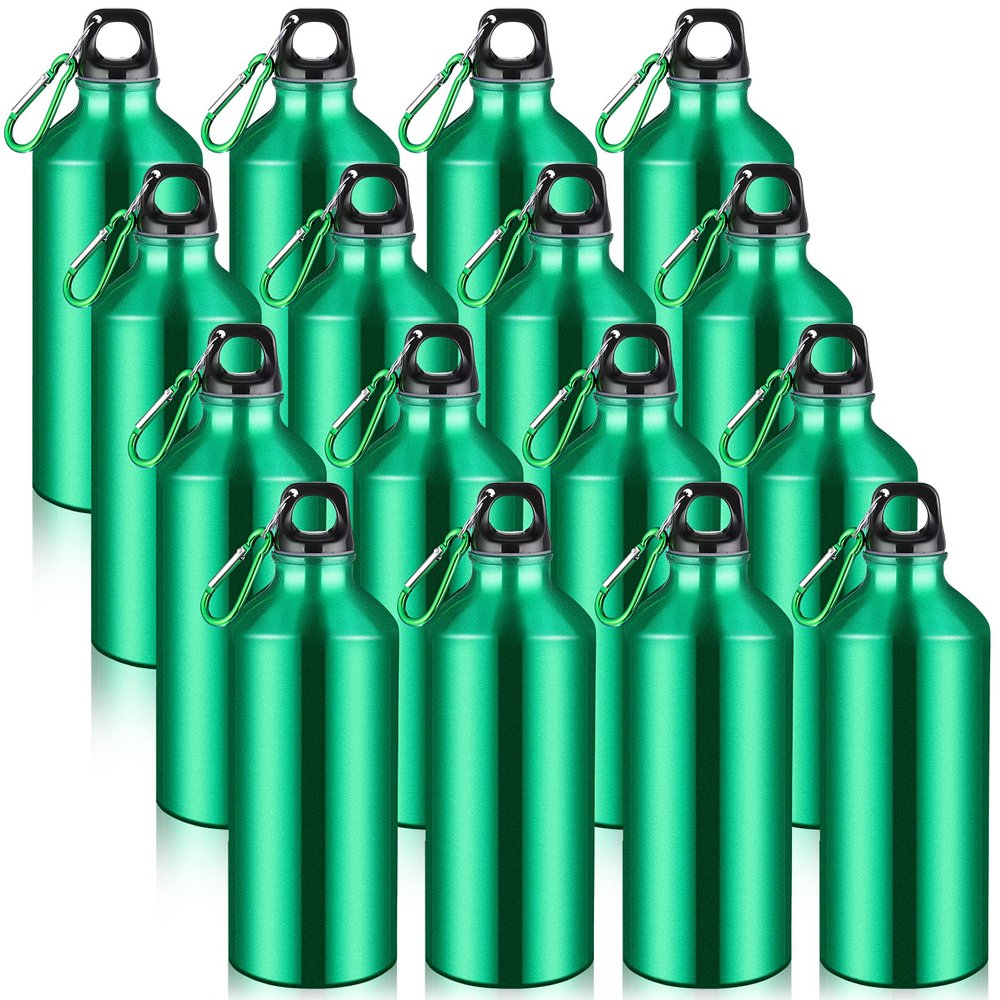 CHENGU 16 Pack Aluminum Water Bottles 20 Oz Blank Reusable Water Bottles Lightweight Aluminum Gym Travel Bottle Leak Proof Team Customized Bottles for Bike Bicycle Camping(Green)