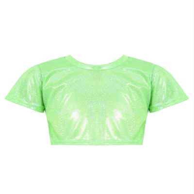 Mufeng Kids Boys Girls Shiny Metallic Crop Tank Top Jazz Hip Hop Dance Costumes Club Party Music Festival Dance Wear Metallic G 9-10 Years