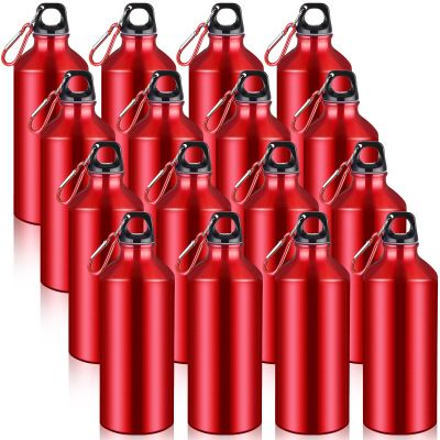 CHENGU 16 Pack Aluminum Water Bottles 20 Oz Blank Reusable Water Bottles Lightweight Aluminum Gym Travel Bottle Leak Proof Team Customized Bottles for Bike Bicycle Camping(Red)
