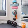 VINAEMO Yoga Mat Holder Accessories Wall Mount Organizer Storage Decor Foam Roller and Towel Storage Rack with 4 Hooks and Wooden Shelves Yoga Mats Rack Resistance Bands for Home Gym School Office view 4