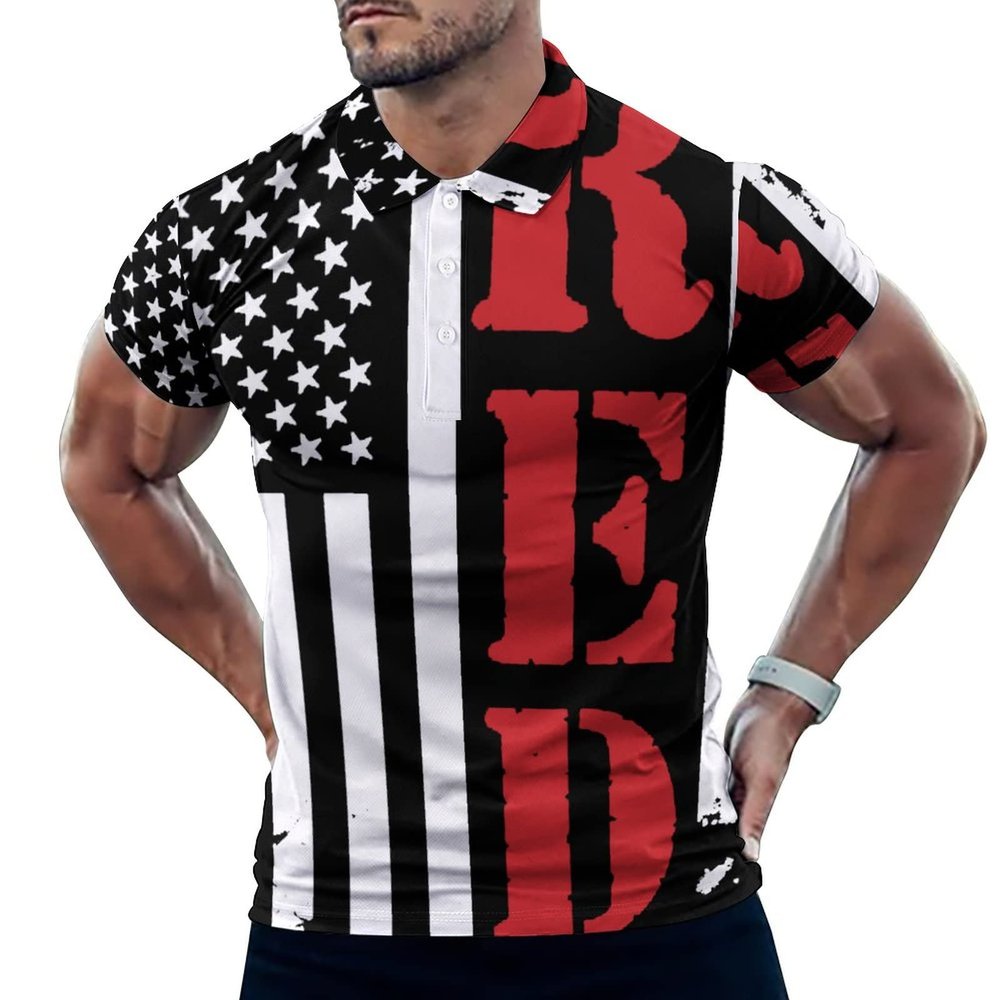 BAIKUTOUAN American Flag RED Remember Everyone Deployed Men's Short Sleeve Polo-Shirt Casual T-Shirts Slim Fit Summer Tops 4XL
