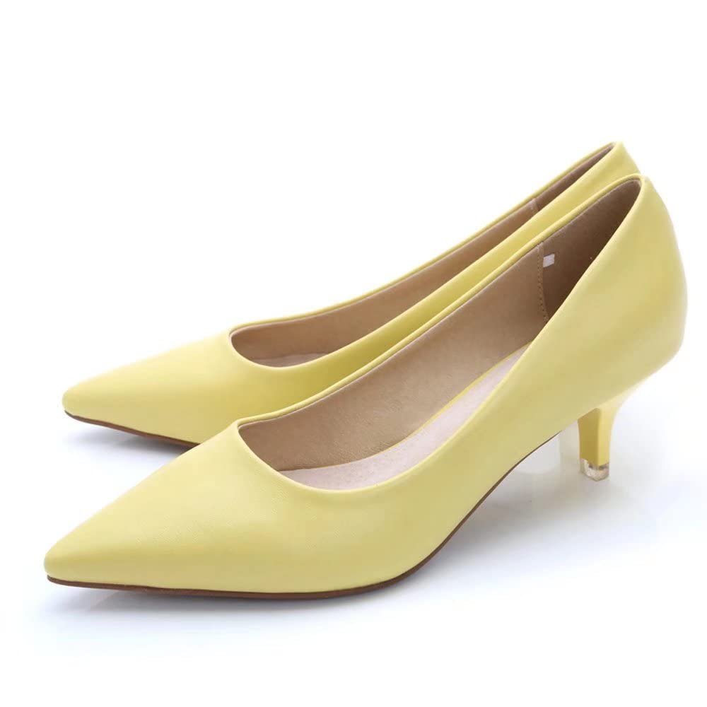 LUXINYU Pointed Toe Kitten Heel Dress Pumps for Women Women's Classic Comfort Low Heel Work Shoes,Yellow 9