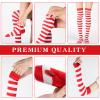 MCPINKY Red and White Striped Socks, Including Candy Cane High Knee Socks Long Arm Warmer Gloves, 2 Pair Crazy Outfits for Girls Women Holiday Themed Party Cheerleading Sports Costume view 2