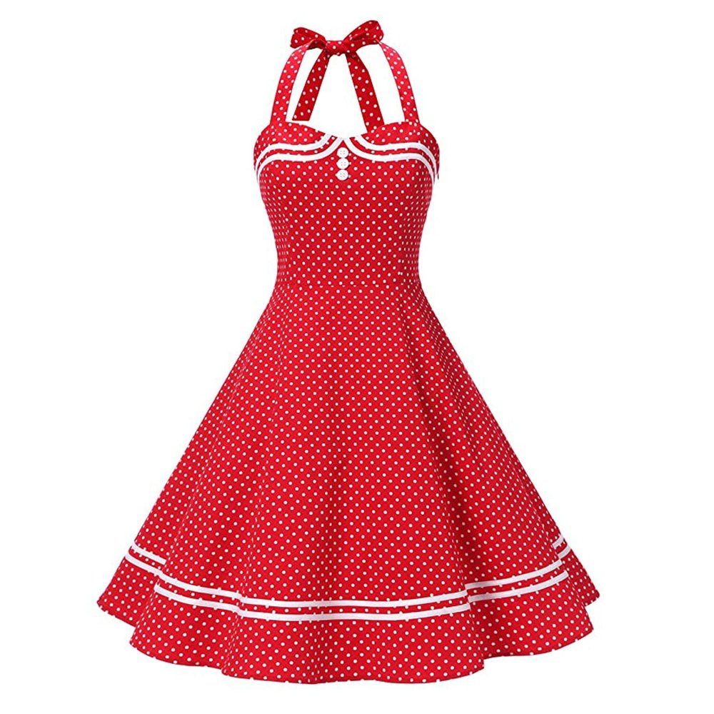 50s Dresses for Women Vintage Halter Polka Dot Cocktail Dresses 1950s Halter Rockabilly Dresses 50's 60's Prom Tea Party Swing Dresses Audrey Hepburn Prom Dress Red Polka X-Large