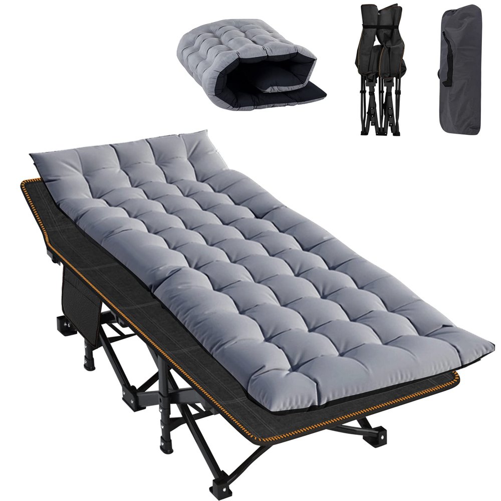 ABORON Camping Cot for Adult 28" Extra Wide, Heavy-Duty 1200D Oxford Cot for Sleeping, Portable Folding Camp Bed with Mat & Carry Bag