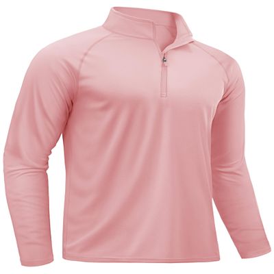 TACVASEN Mens UV Sun Protection Shirts Running Gym Athletic Long Sleeve Shirts for Swim Rash Guard Workout Dry Fit T-Shirts Grey Pink XXL