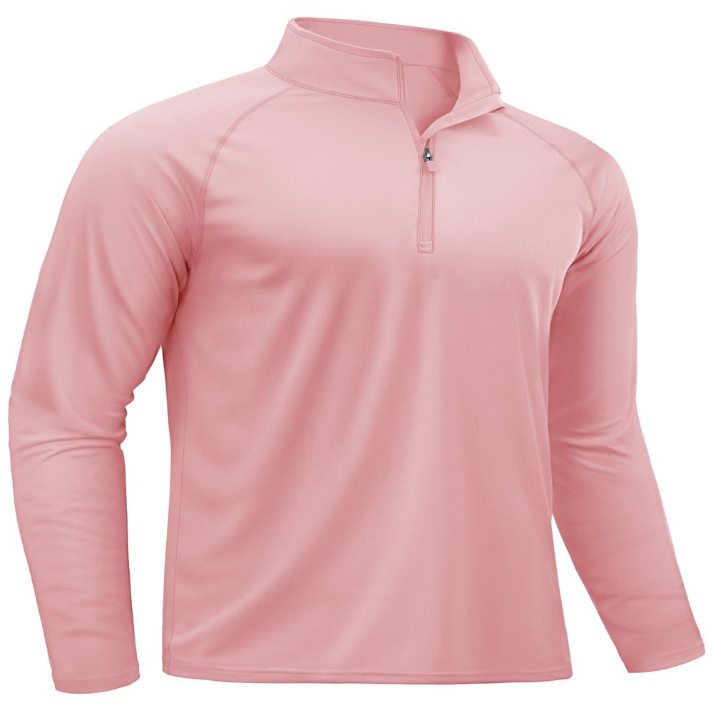 TACVASEN Mens UV Sun Protection Shirts Running Gym Athletic Long Sleeve Shirts for Swim Rash Guard Workout Dry Fit T-Shirts Grey Pink XXL