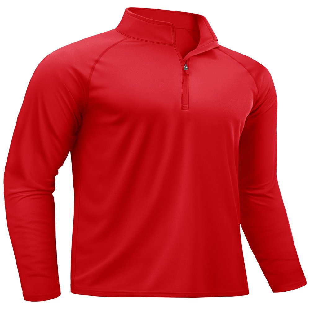 TACVASEN Shirts for Men Running 1/4 Zip Shirts Uv Protection Workout Hiking Mens Long Sleeve T Shirts Rash Guard Dry Fit Tomato Red Dry Fit L