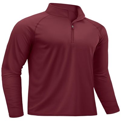 TACVASEN Mens Long Sleeve Quarter Zip Pullover Shirts Rash Guard Quick Dry Running for Men Sun Protection Swimming T-Shirts Wine Red