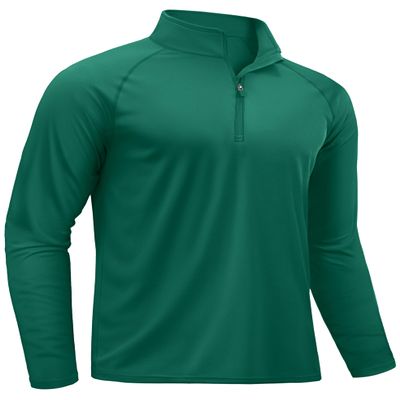 TACVASEN Polyester Shirts Men Outdoor Long Sleeve Athletic Running Performance Quarter Zip Pullover Dry Fit Shirts Men Emerald Green S