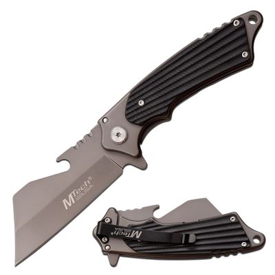 MTECH USA - Folding Knife - Grey TiNite Stainless Steel Blade w/Bottle Opener, Stainless Steel Handle w/Black G10 Scales, Pocket Clip, Liner Lock - EDC  MT-A1186GY, Multi