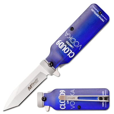MTECH USA Folding Knife Stands Upright Vodka Bottle Knife - Satin Stainless Steel Blade w/ABS Handle Shaped Like A Bottle, Liner Lock, Pocket Clip, EDC MT-A1190V, Multi