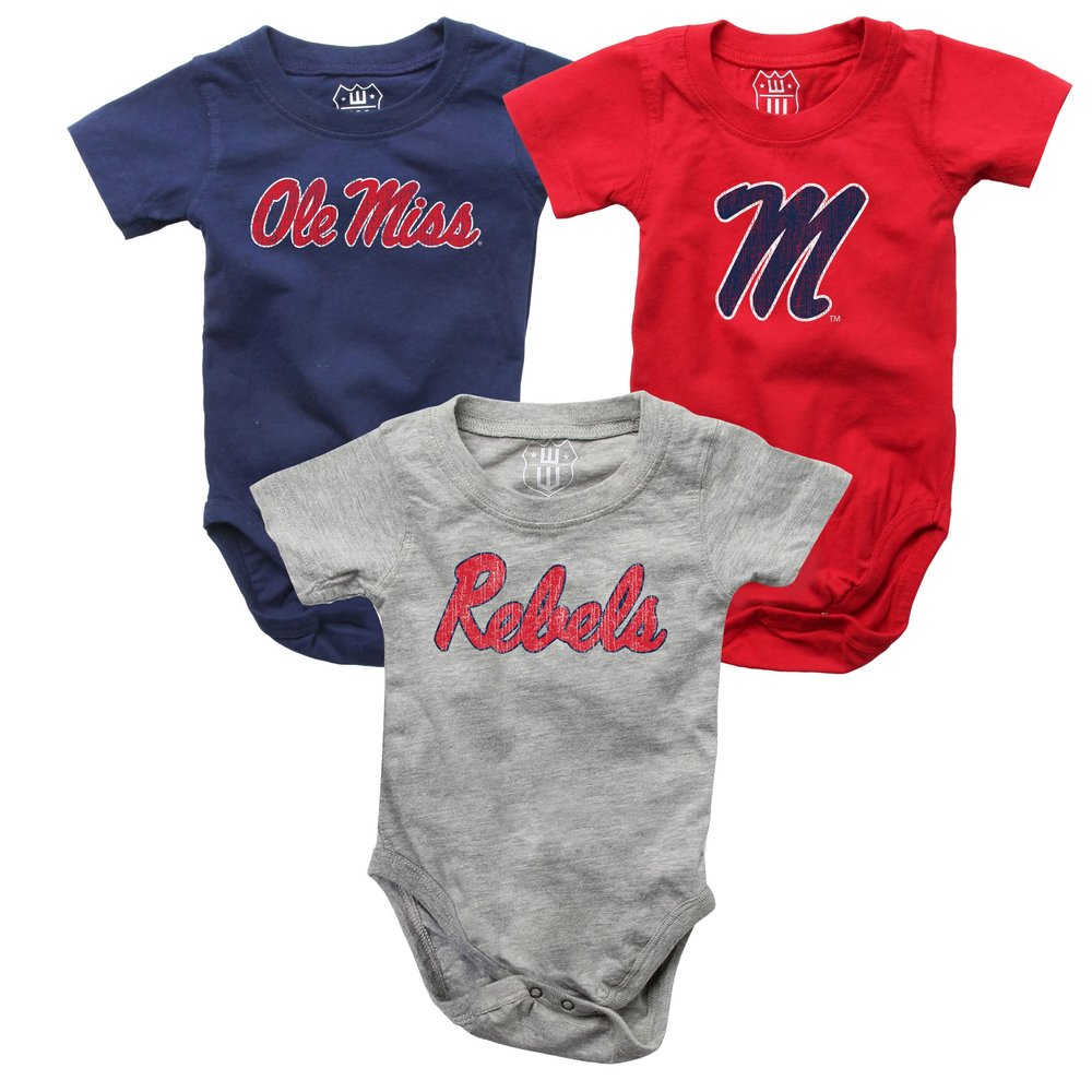 Wes and Willy Baby College Team 3 Pack of Cotton Rompers(Ole Miss, 12 Month)