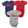 Wes and Willy Baby College Team 3 Pack of Cotton Rompers(Ole Miss, 12 Month) view 1