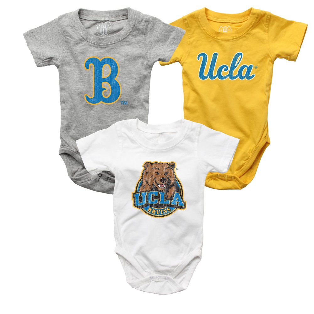 Wes and Willy Baby College Team 3 Pack of Cotton Rompers(UCLA, 6 Month)