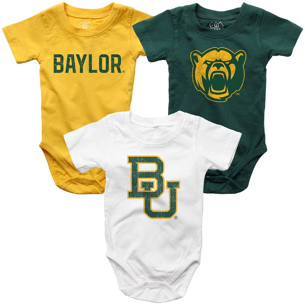 Wes and Willy Baby College Team 3 Pack of Cotton Rompers(Baylor Bears, 6 Month)