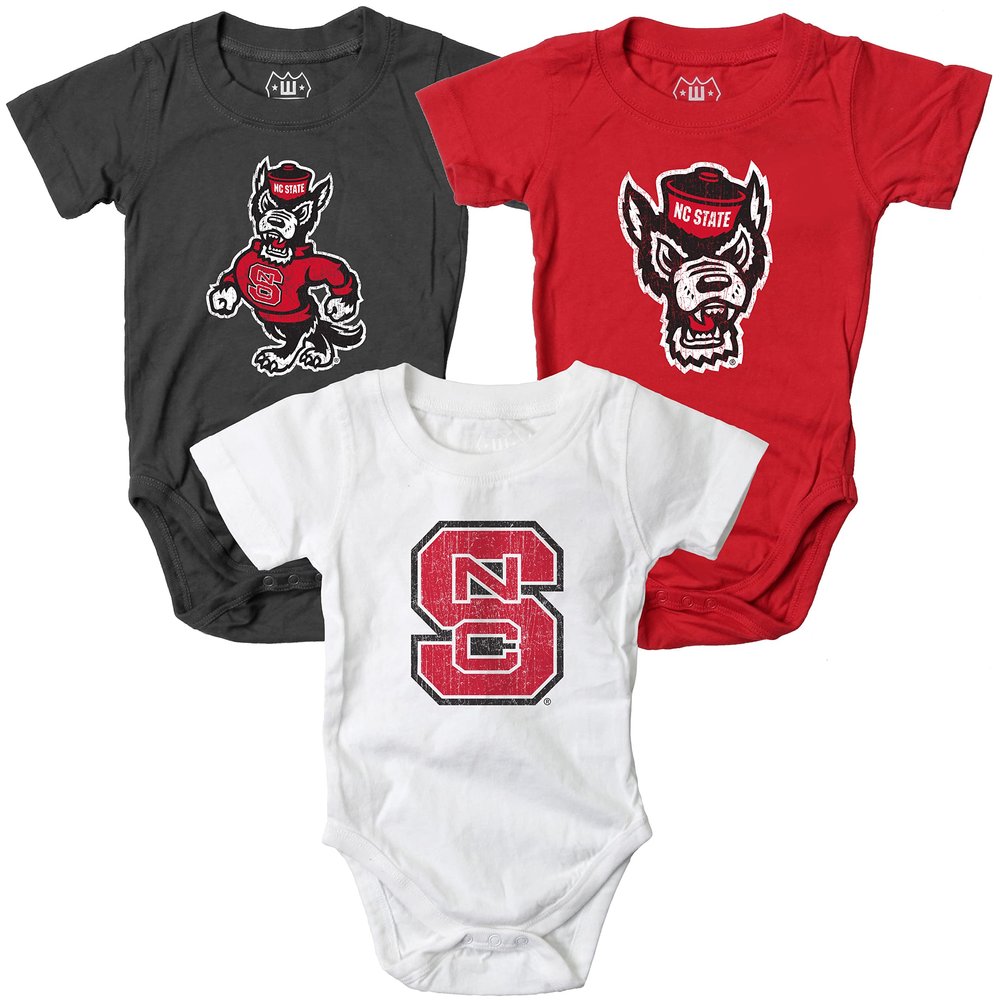 Wes and Willy Baby College Team 3 Pack of Cotton Rompers(North Carolina State Wolfpack, 6 Month)
