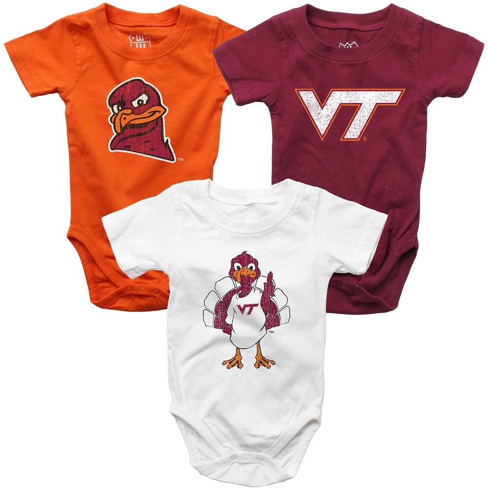 Wes and Willy Baby College Team 3 Pack of Cotton Rompers(Virginia Tech, 6 Month)