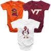 Wes and Willy Baby College Team 3 Pack of Cotton Rompers(Virginia Tech, 6 Month) view 1