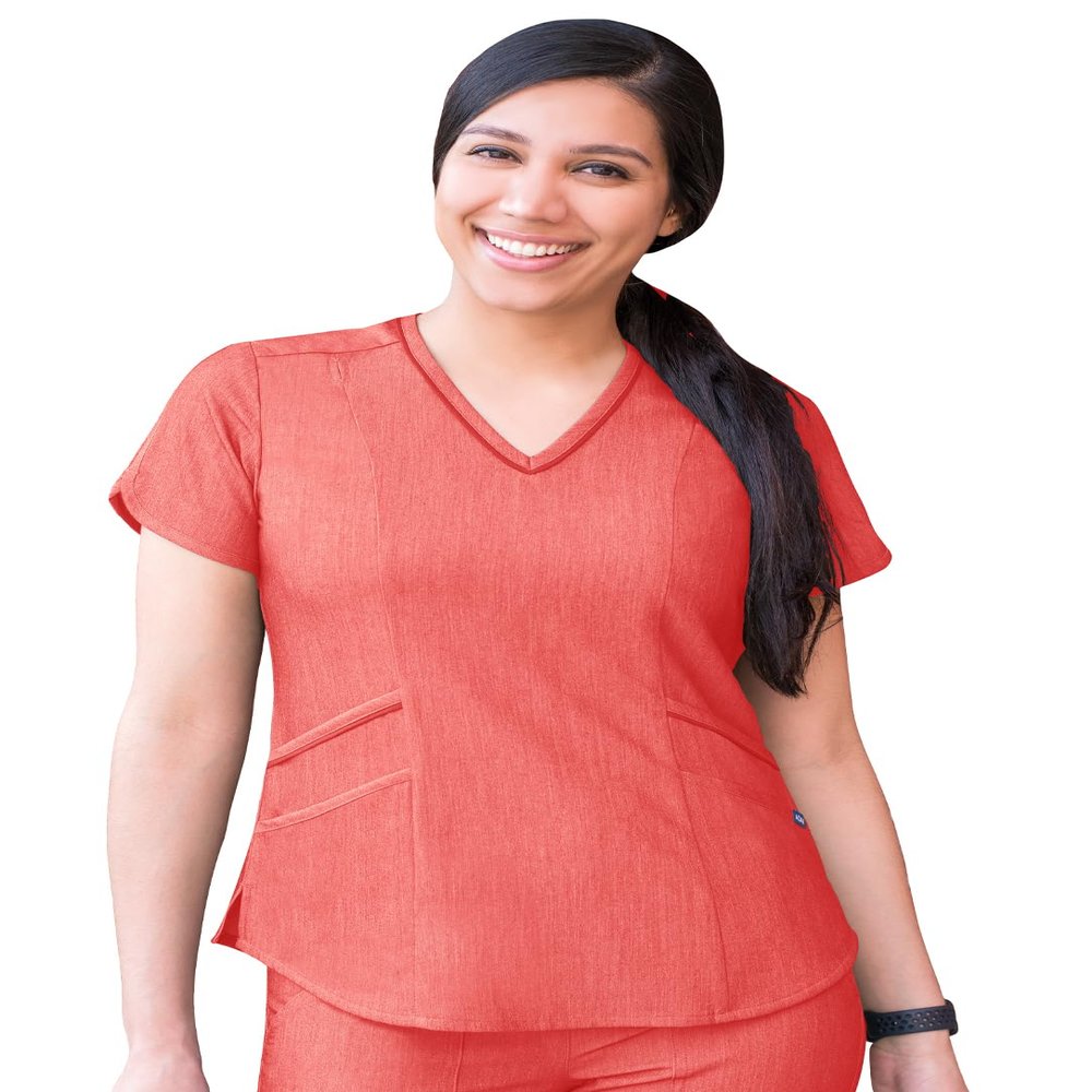 Adar Uniforms Women's Modern V-Neck Scrub Top - P7002 - Heather Apple - 3X