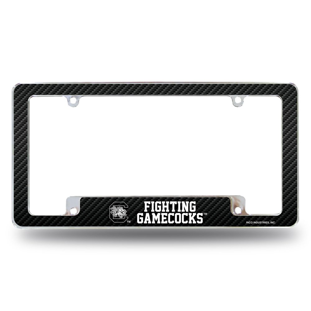 Rico Industries NCAA South Carolina Gamecocks Carbon Fiber 12" x 6" Chrome All Over Automotive License Plate Frame for Car/Truck/SUV