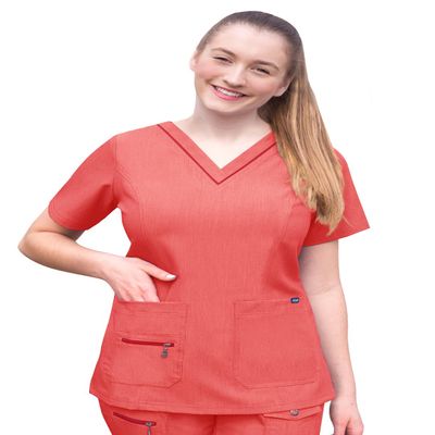 Adar Pro Scrubs for Women - Elevated V-Neck Scrub Top - P4212 - Heather Apple - XS