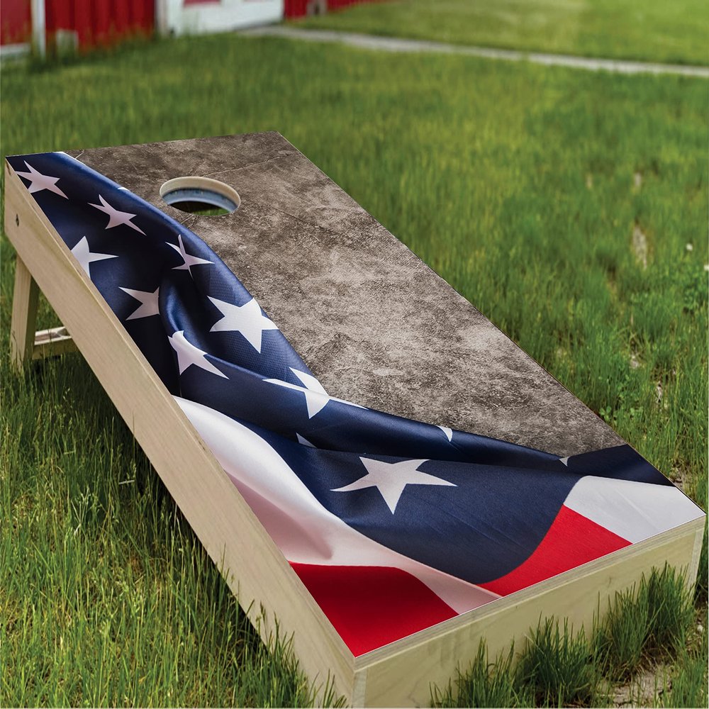 Beerpongtoss Cornhole Board Wraps, 30+ Designs Cornhole Decals and Wraps for Boards (Set of 2), Bean Bag toss Wrap Stickers (Brick W Flag)