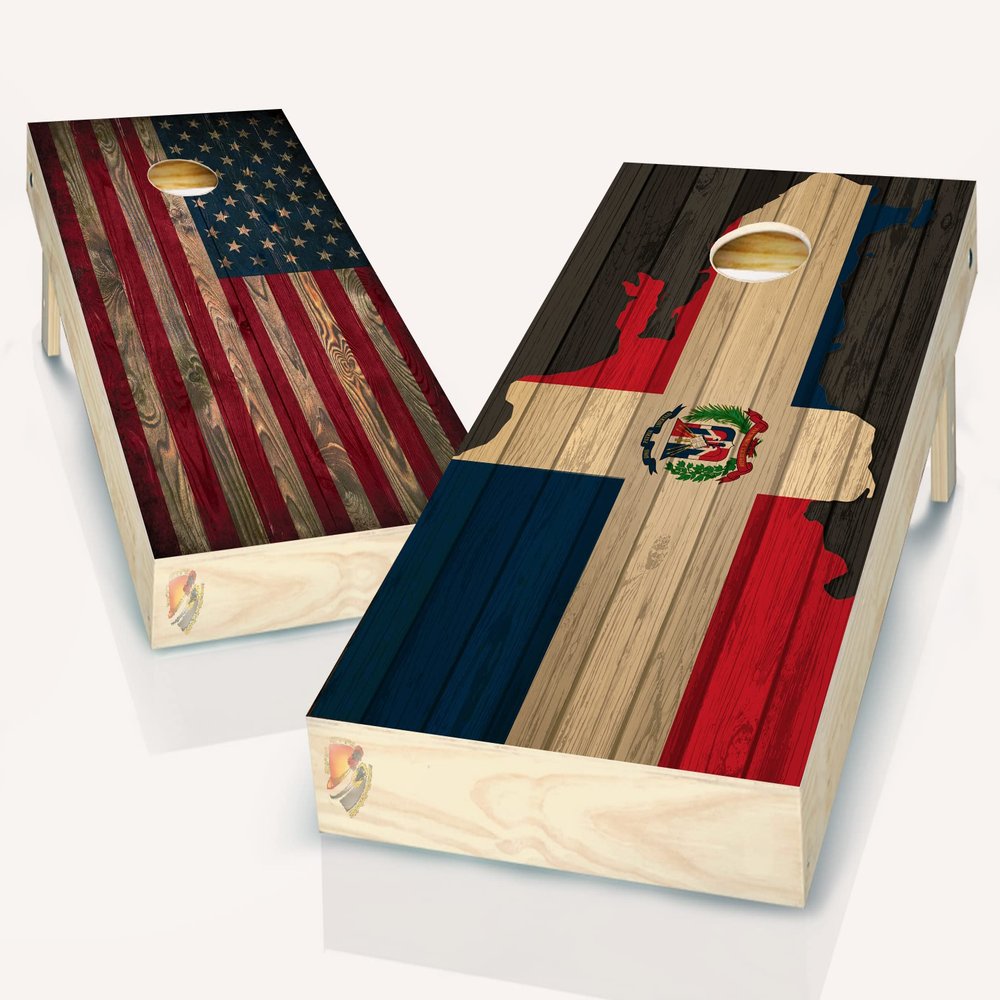 American and Dominican Flag Cornhole Board Vinyl Wrap Laminated Sticker Set Decal