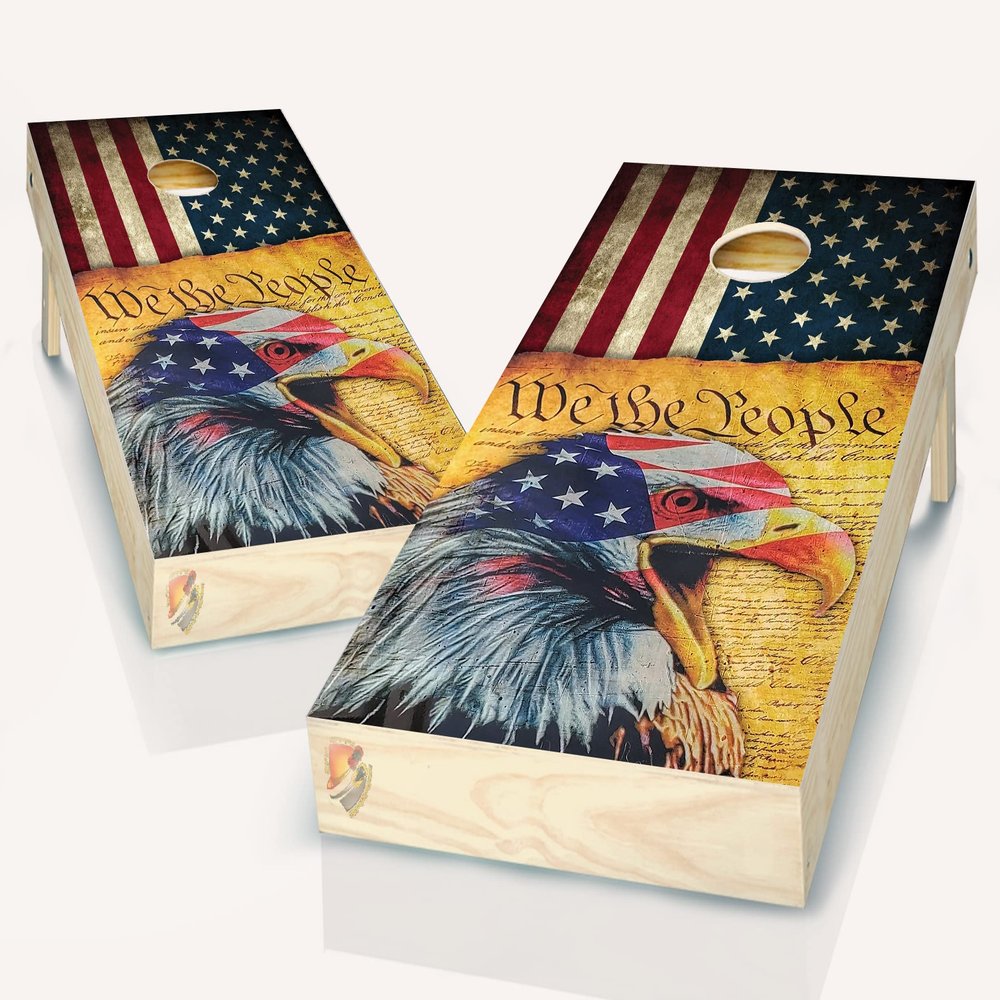 American Flag Eagle We The People Cornhole Board Vinyl Wrap Laminated Sticker Set Decal