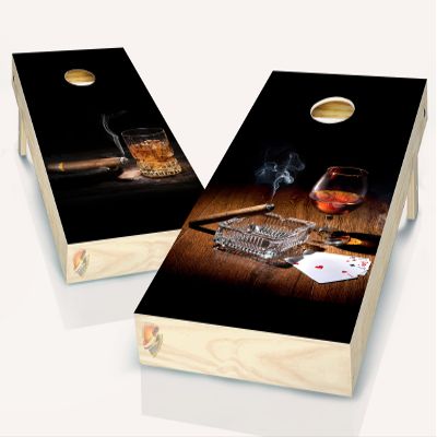 Cigar and Whiskey Poker Cornhole Board Vinyl Wrap Laminated Sticker Set Decal