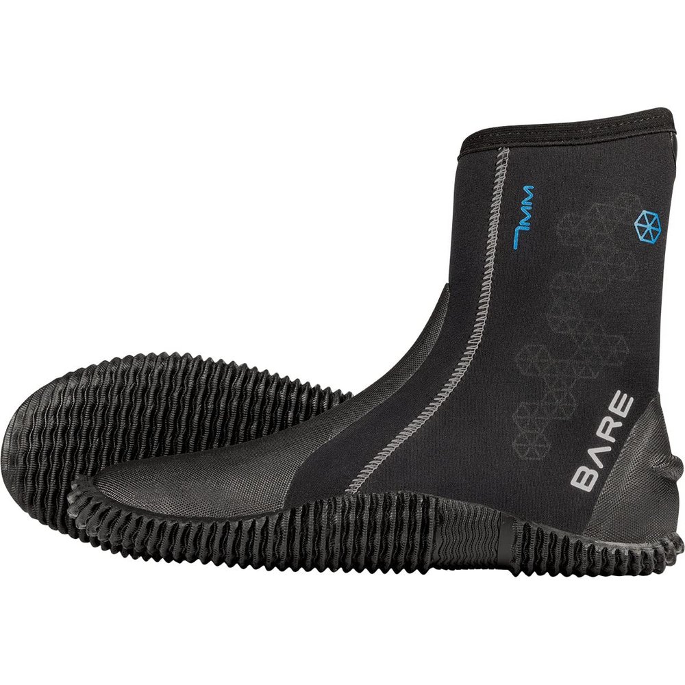 Bare 7MM S-Flex Boot | Neoprene | Made for diving & snorkeling in cooler water temps | Easy to put on with zipper and wide gusset | Thick rubber sole for protection | Comfortable | Unisex | Black 08