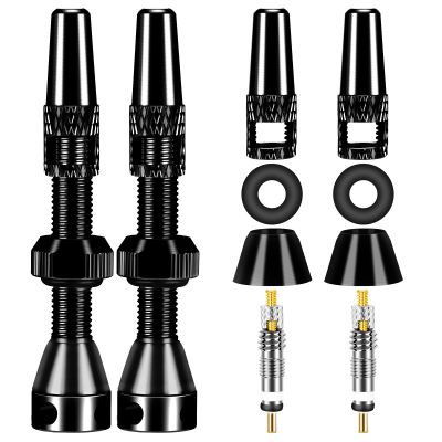Aracey Tubeless Presta Valve Stems, 44mm Presta Valve Stems with Valve Core Remover Caps - Super Light Alloy - Pair -Multiple Color and Size Options(Black, 44MM)