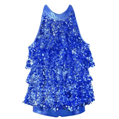 LiiYii Kids Girls Shiny Sequins Halter Neck Top with Shorts 2 Piece Outfit Athletic Dance Unitard Party Stage Costume Royal Blue 6 Years