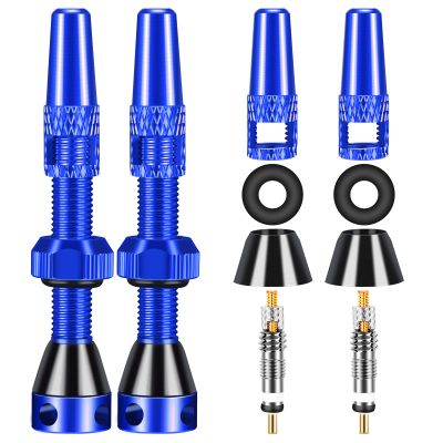 Aracey Tubeless Presta Valve Stems, 36mm Presta Valve Stems with Valve Core Remover Caps - Super Light Alloy - Pair -Multiple Color and Size Options (Blue, 36MM)