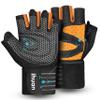 ihuan Ventilated Weight Lifting Gym Workout Gloves with Wrist Wrap Support for Men & Women, Full Palm Protection, for Weightlifting, Training, Climbing, Fitness, Hanging, Pull ups (Orange, XS) view 1