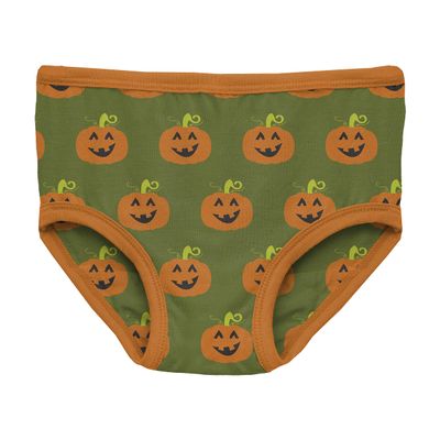 KicKee Printed Girls Halloween Underwear, Incredibly Soft Girl Panties, Snug Fit, All Day Wear, Halloween Holiday Kids Clothing (Moss Jack O'Lantern - XL-12/14)