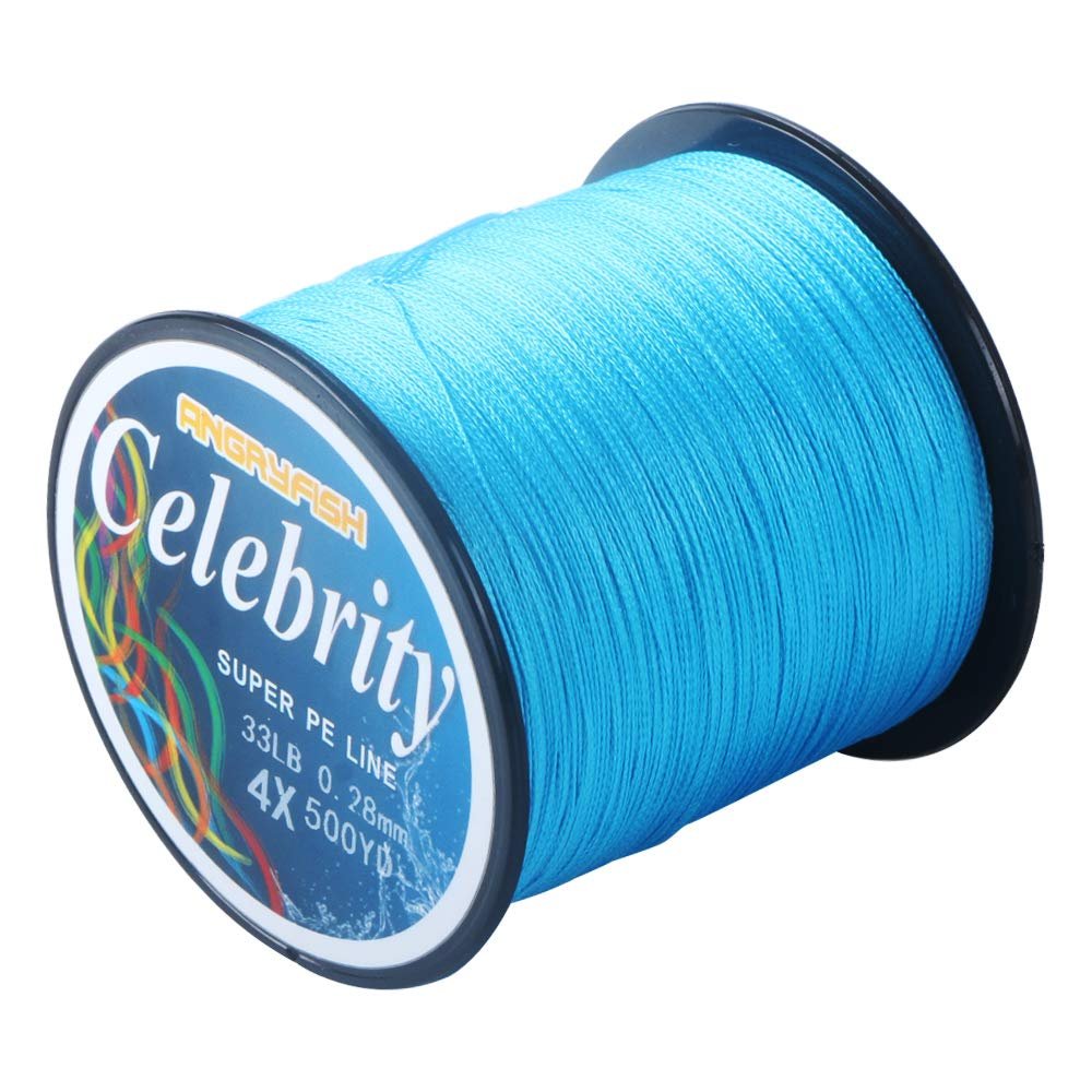 AngryFish 4 Strands Super Strong Braided Fishing Line- Less Expensive -Zero Stretch -Small Diameter-Suitable for Novice Fishermen(Blue,35LB/0.30MM-300YD)