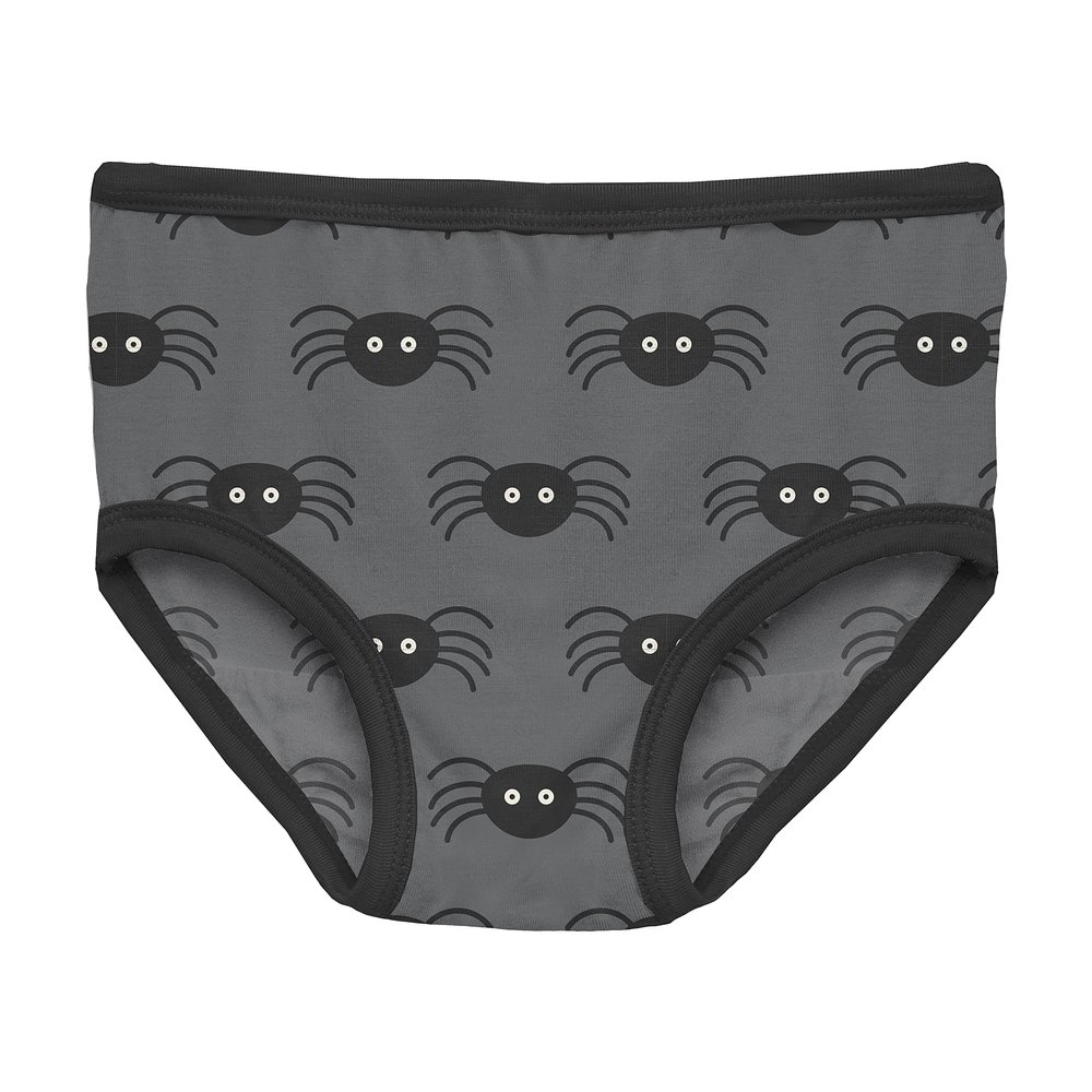 KicKee Printed Girls Halloween Underwear, Incredibly Soft Girl Panties, Snug Fit, All Day Wear, Halloween Holiday Kids Clothing (Stone Spiders - XL-12/14)