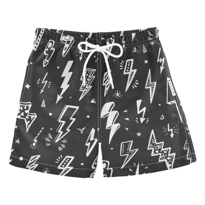 Aflyko Boys' Board Shorts Lightning Bolts Doodle Little Kid Swim Trunk Girls Swimwear All Day Shorts 4T