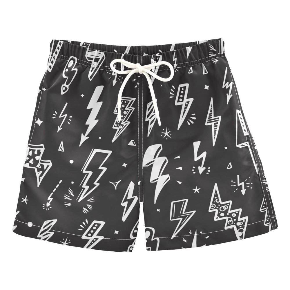 Aflyko Boys' Board Shorts Lightning Bolts Doodle Little Kid Swim Trunk Girls Swimwear All Day Shorts 4T