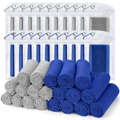 Biange Cooling Towel (Pack of 20, 40"x12") with Pouches for Sports, Workout, Fitness, Gym, Yoga, Golf, Pilates, Travel, Camping & More