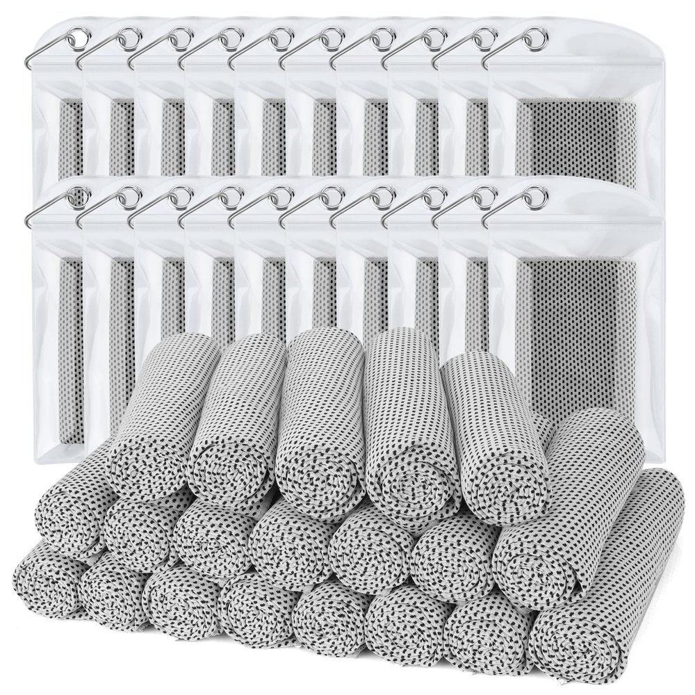 Biange Cooling Towel (Pack of 20, 40"x12") with Pouches for Sports, Workout, Fitness, Gym, Yoga, Golf, Pilates, Travel, Camping & More