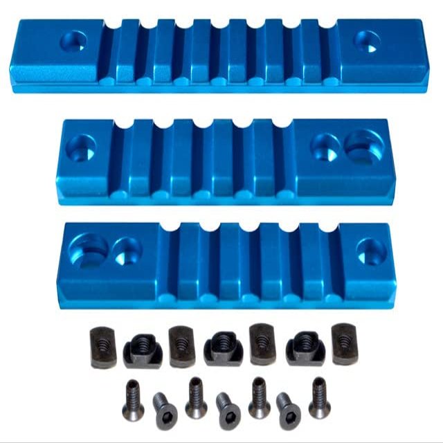 PRESMA Single Picatinny Rail Section Kit for m-lok Style Slots, M-lok to Picatinny Rail Adapter, 3 Piece, Blue