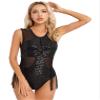 FEESHOW Women Fringe Leotard Sequin Leotards Shiny Tassel Latin Dance Costumes Jazz Dance Tops Bodysuit Black Large view 3