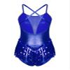 FEESHOW Women Fringe Leotard Sequin Leotards Shiny Tassel Latin Dance Costumes Jazz Dance Tops Bodysuit Royal_Blue Medium view 4