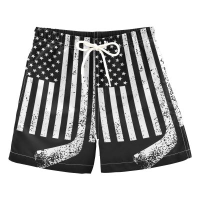 Aflyko 4th of July Boys' Board Shorts Stars Stripes Hockey Stick Toddler Swim Trunk Girls Beach Swimwear