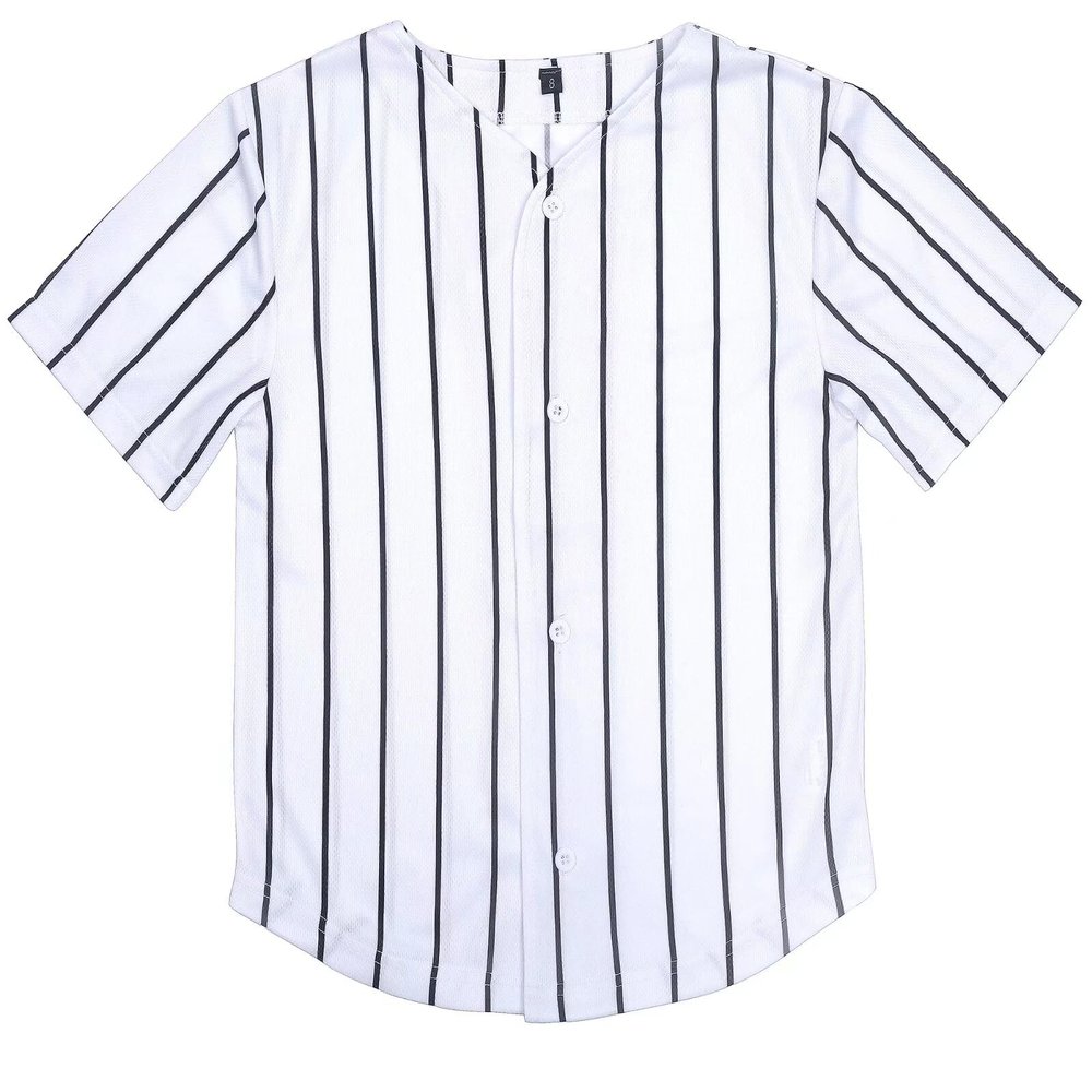 babyhealthy Kids Baseball Jersey Toddler Jersey Button Down Shirt Blank Plain Hip Hop Tees for Boy Girl White/Black Stripe