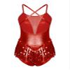 FEESHOW Women Fringe Leotard Sequin Leotards Shiny Tassel Latin Dance Costumes Jazz Dance Tops Bodysuit Red Large view 4