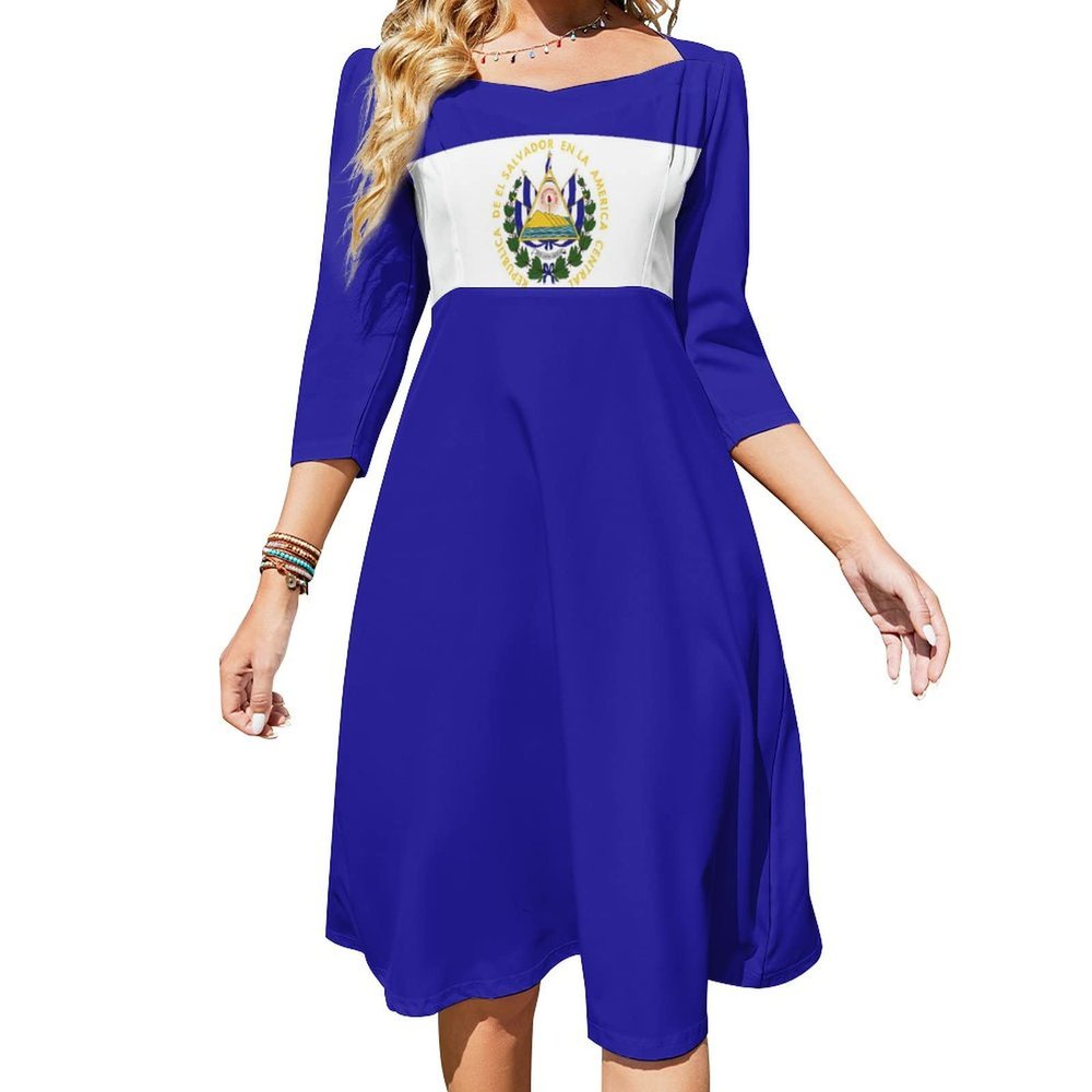 Adugen Origei El Salvador Flag Flare Dress Dress Ladies Casual Fashion Body Dress for Women 3XL