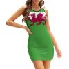 Adugen Origei Women's Tight Dress with Wales Flag Long Half Sleeveless Sleeved Dress M view 1